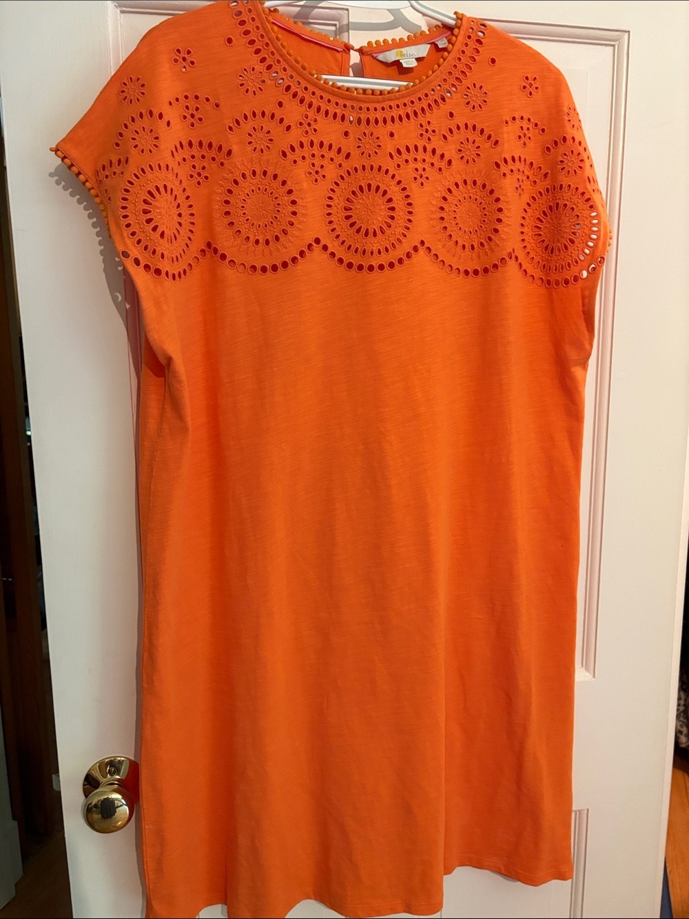 Boden Orange Eyelet Shift Dress - women’s size 14 - 100% cotton